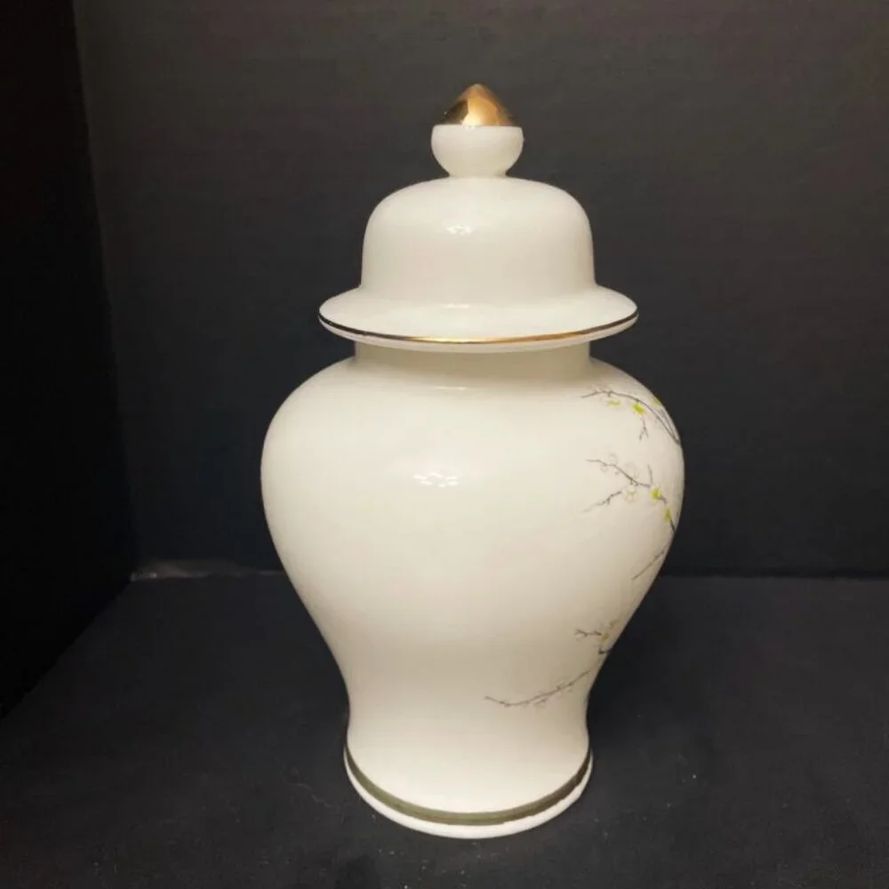 Vtg Jay Fine China Ginger Jar Parrots Birds Cherry Blossoms Japan 8